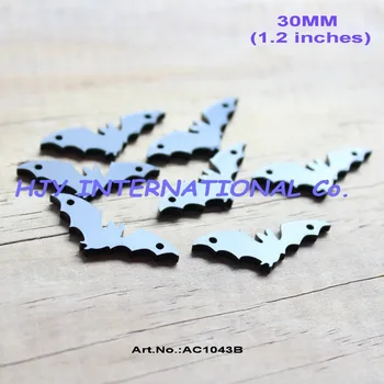 

(20pcs/lot) 30mm 2 Holes Bat Bracelet With 2 holes Black Acrylic Halloween Pendant Ornaments China 1.2"-AC1043B