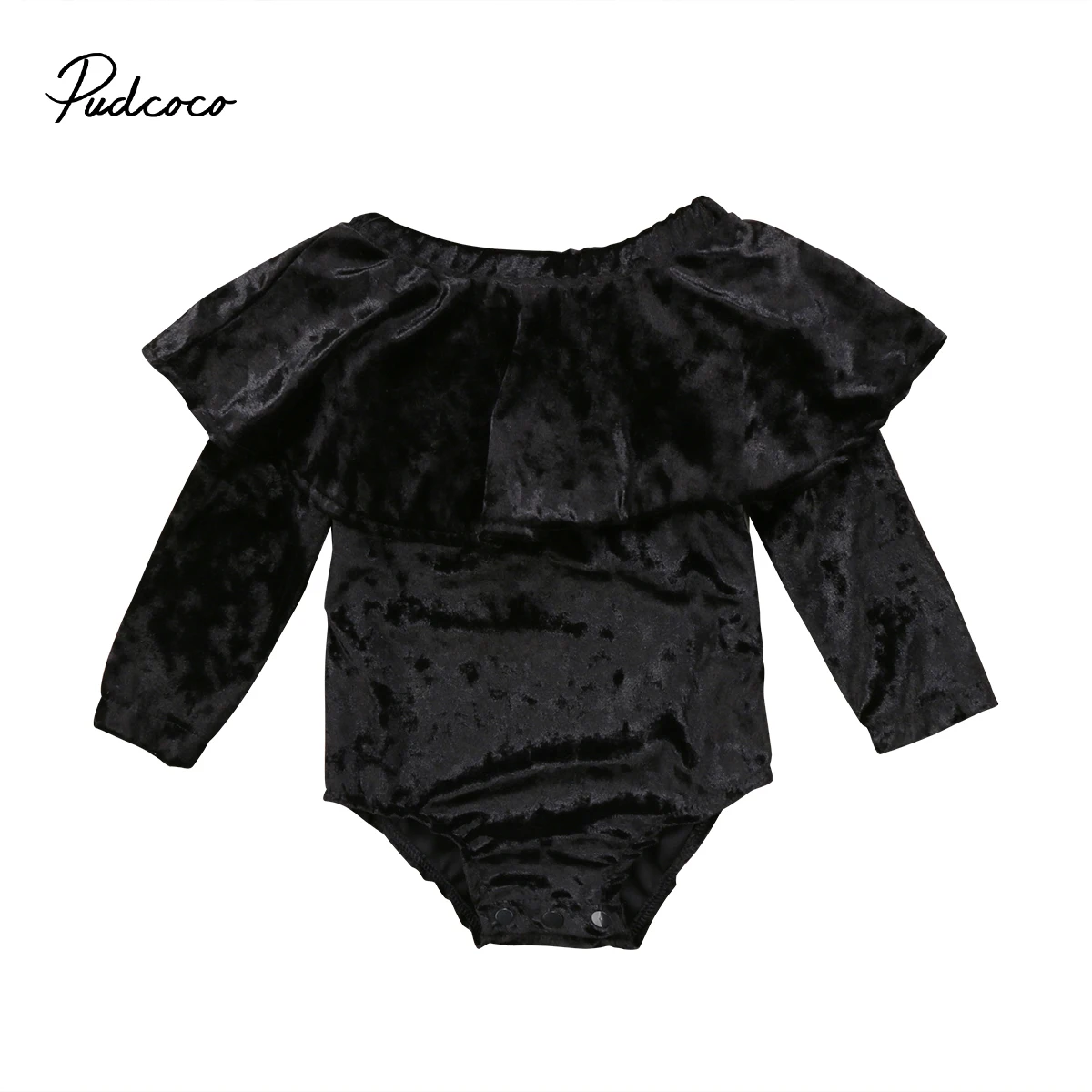 

New Stylish Baby Girls Newborn Bodysuit solid color Off Shoulder Ruffles Jumpsuit Clothes long sleeve Pudcoco Spring Bodysuit