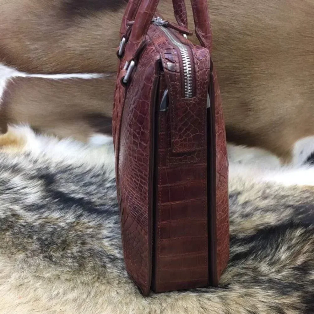 Serviette Clair Livraison Sac Brun Peau 2018 De 100 Orange Hommes Officiel Crocodile Véritable D'affaires Cuir réel En Tête Nouveau U6qUwAxSa