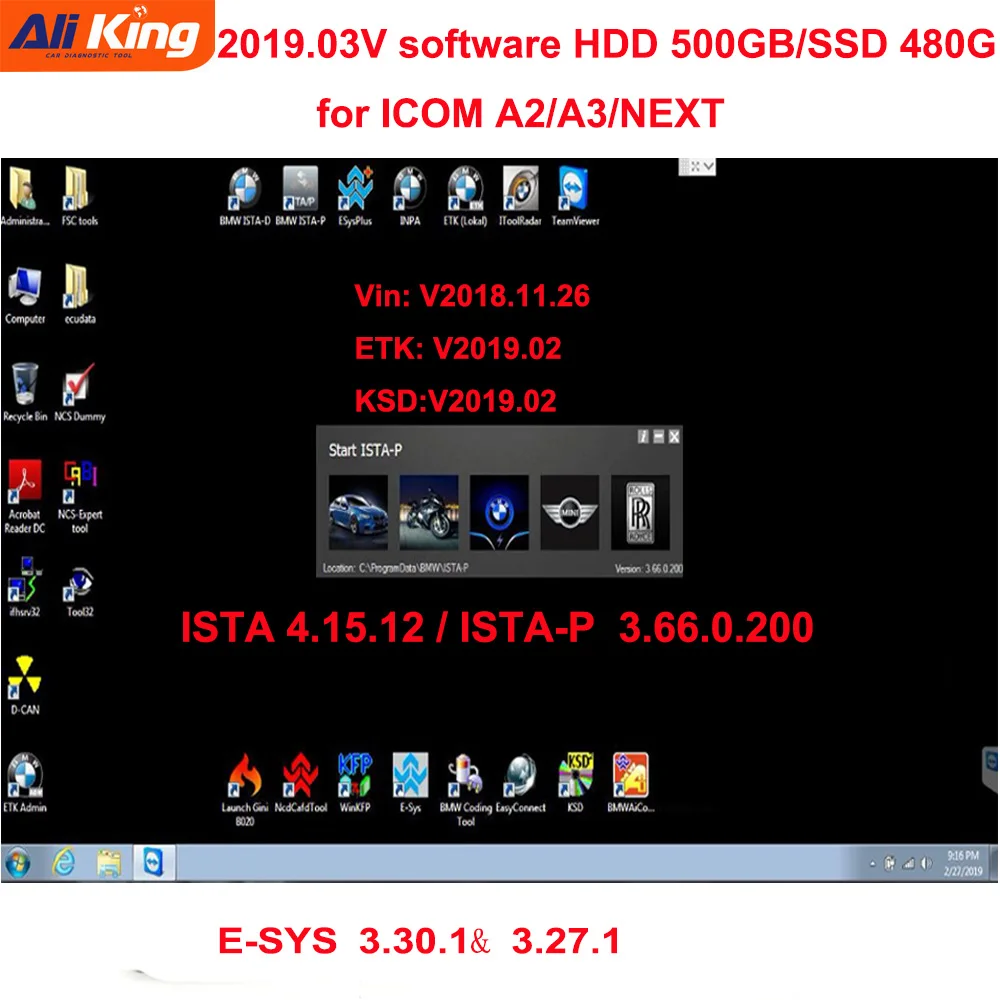 

Newest 05/2019 for BMW ICOM/ICOM A2/ICOM A3/ICOM NEXT Software HDD/SSD Win7 System ISTA 4.15.12 With ESYS Engineers Programming
