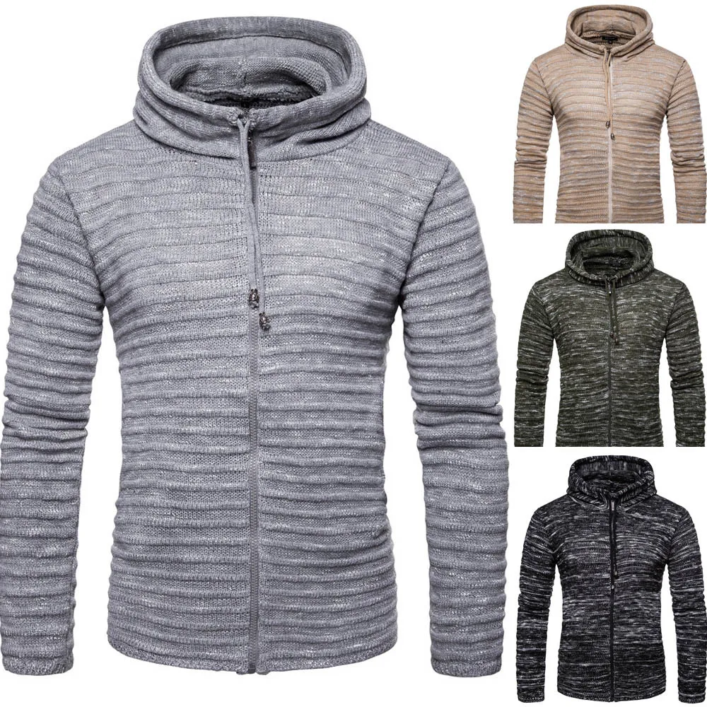 Для Мужчин's осень-зима одноцветное Knit Stripe куртки пальто с длинным рукавом прочный достаточно для ежедневного ношения верхняя одежда