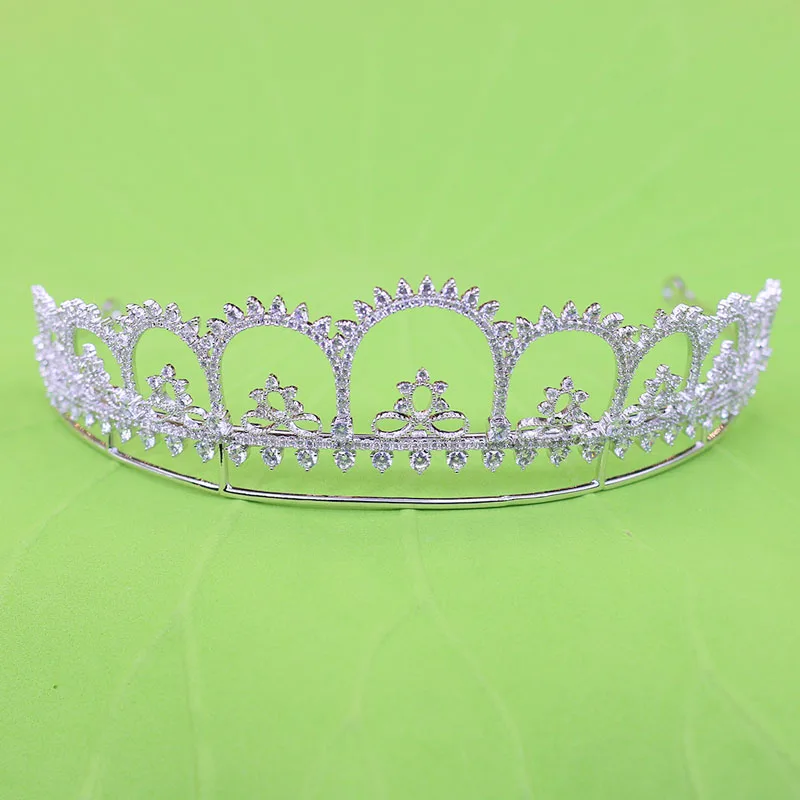 

SLBRIDAL Wedding Cubic Zirconia Tiara Bridal CZ Crown Queen Princess Pageant Party Headpiece Hair Accessories Women Jewelry