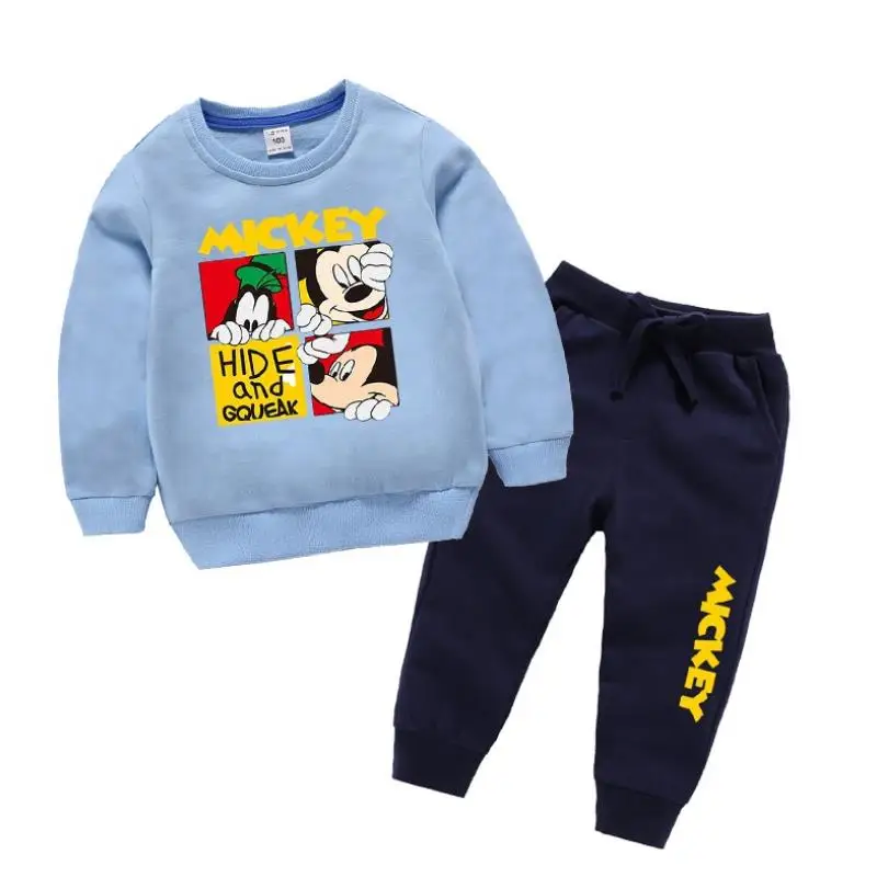 Костюм с Минни Маус для маленьких мальчиков г. Весенне-Осенние футболки с длинными рукавами с героями мультфильмов+ штаны свитер для девочек Suits1-8Y