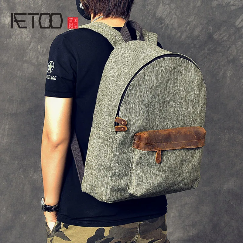 

AETOO Trend Men's Large Capacity Pepper Salt Canvas Backpack Durable Travel Backpack Bag