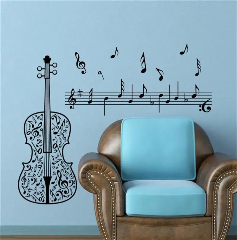 Elegant Violin Music Note Simple Line Art Designed Wall Sticker For