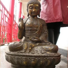 Bi002531 Огромный Тибет Буддизм Храм старый Бронзовый Будда Шакьямуни Статуя
