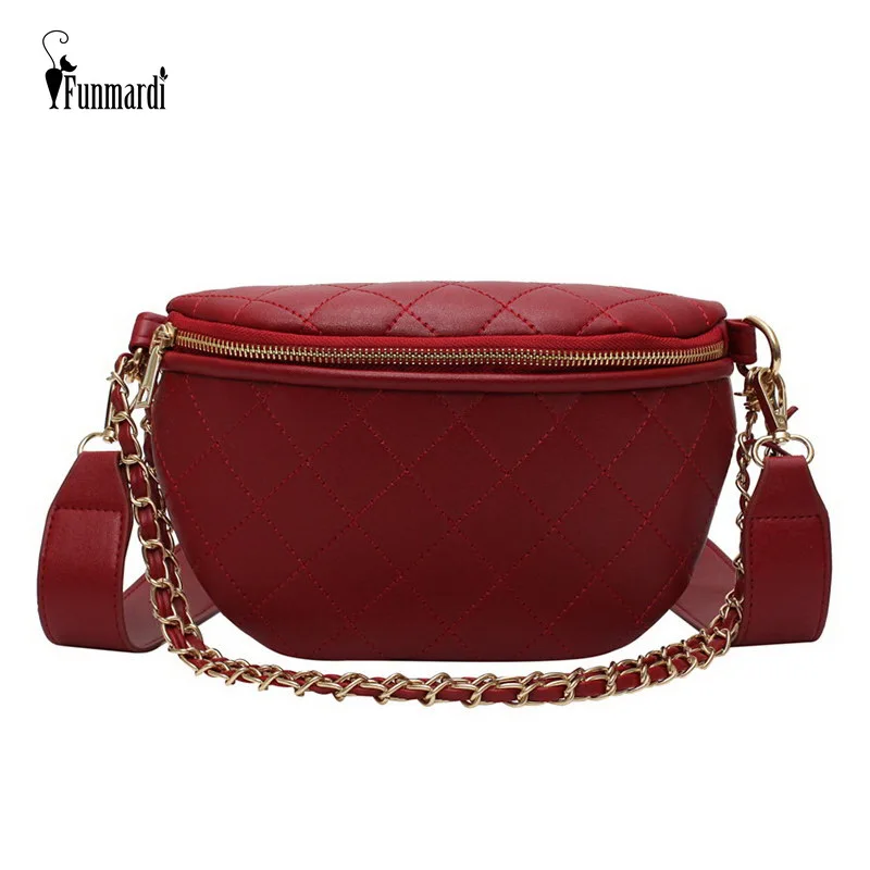 FUNMARDI جديد الماس شعرية Crossbody حقائب للنساء حقائب كتف سلسلة تصميم بو الجلود المرأة حقيبة منقوشة حقيبة صدر للرجال WLHB1903