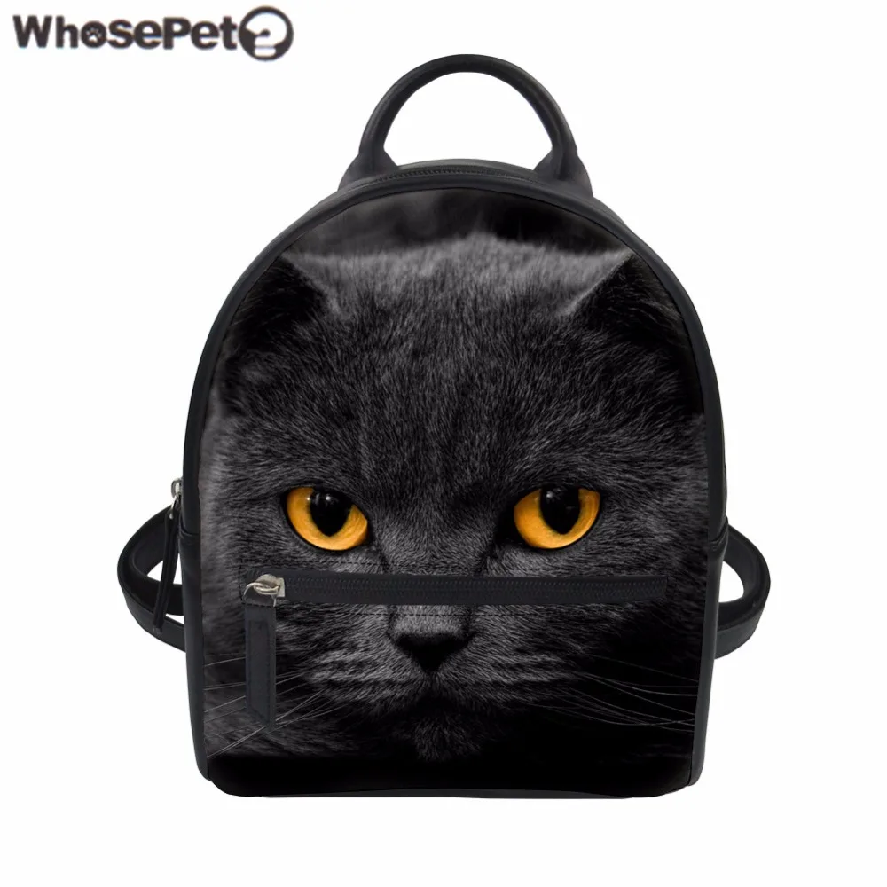 WHOSEPET Backpack Women Black Cat Print PU Leather Rucksack for Teenager Girls Kids Small School Bag Fashion Travel Bag Mochila WHOSEPET Backpack Women Black Cat Print PU Leather Rucksack for Teenager Girls Kids Small School Bag Fashion Travel Bag Mochila