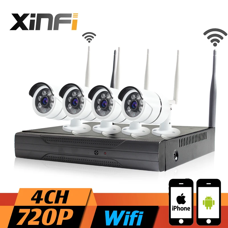 Xinfi 4ch WI-FI CCTV Системы 1080 P WI-FI NVR сети видео Регистраторы 720 P WI-FI HD охранных POE Камера системы WI-FI комплект видеонаблюдения NVR