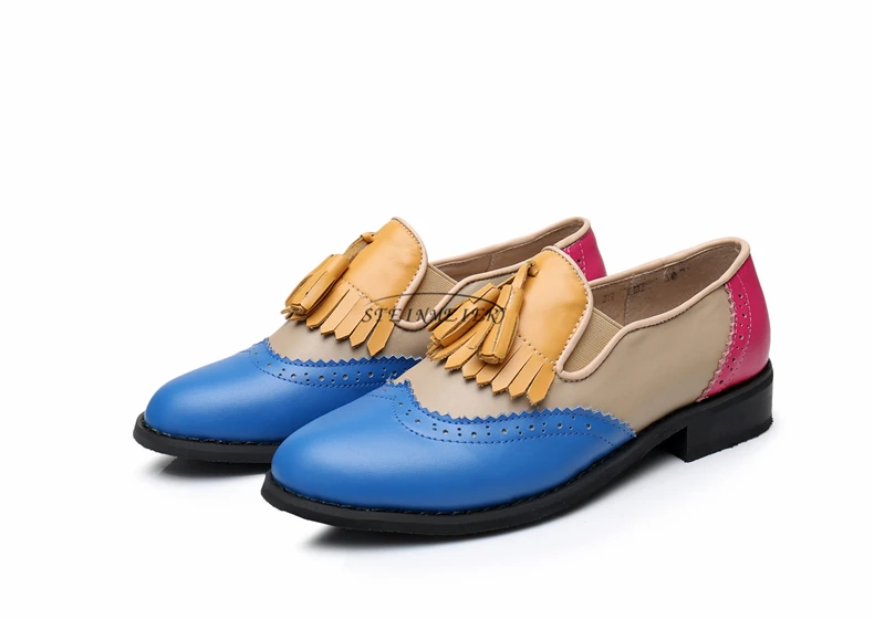 Дизайнерская обувь из натуральной кожи на плоской подошве в винтажном стиле; цвет красный, синий; женские туфли-оксфорды ручной работы с кисточками; коллекция года; сезон весна; обувь на меху; большой американский Размер 11