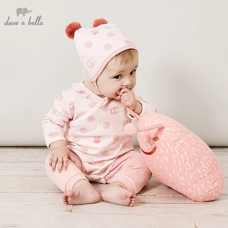 DBH11368 dave bella 0-12M new born baby girls wear infant toddler cartoon clothing sets baby pajamas children boutique 2pc sets