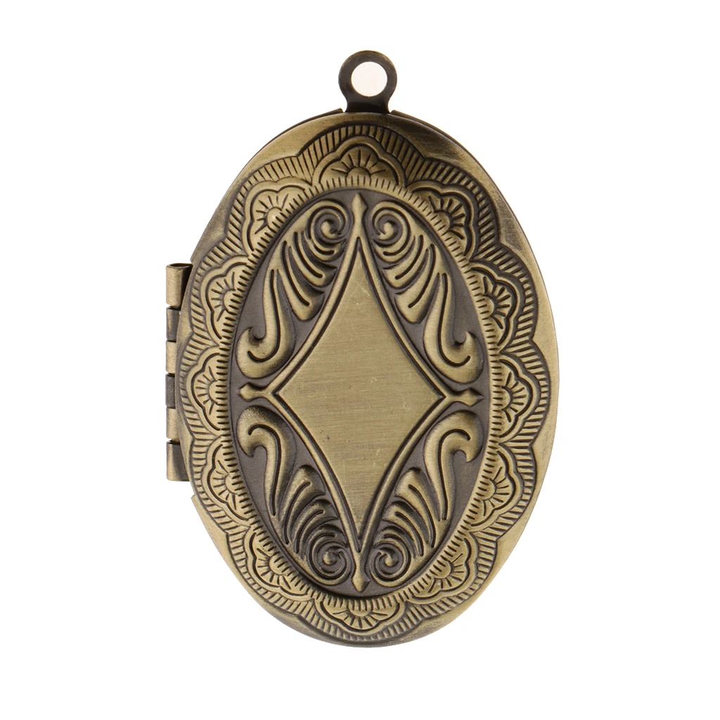Chic Vintage Flower Engraved Photo Picture Frame Charm Oval Shape Locket Pendant DIY Jewelry