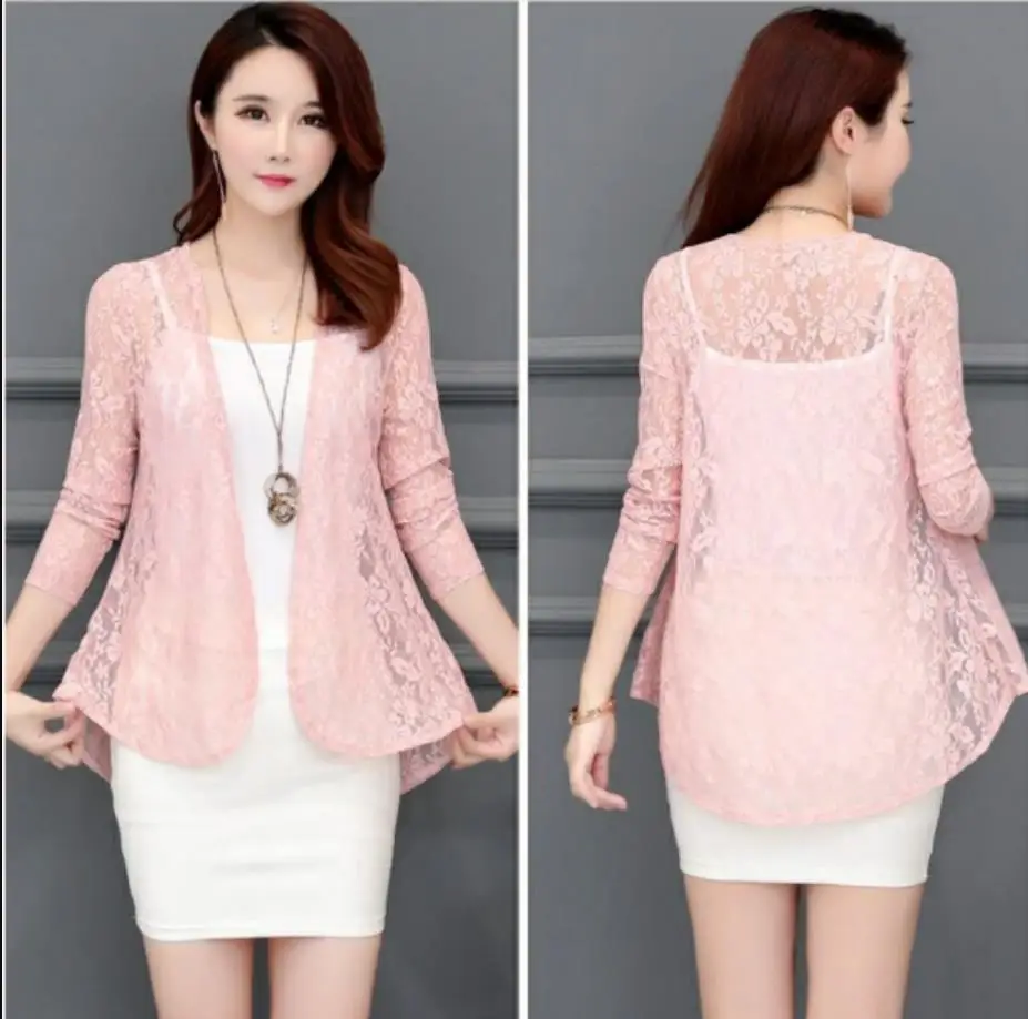 Lace shawl jacket 2019 summer short blouse outside thin section cardigan long sleeve sun protection clothing wild blouse shirt
