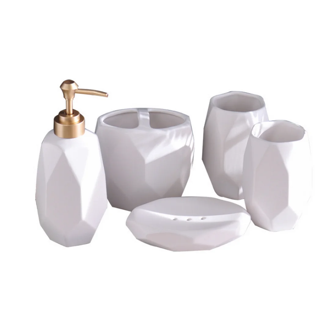 

Creative Nordic Fashion Diamond Pattern Ceramic 5PCS Bathroom Accessories Set Lotion Dispenser Toothbrush Holder Soap DishLFB280
