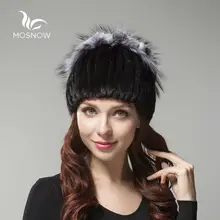 Новинка года; элегантное высококачественное вязаное, тёплое, зимнее женское шапочки из натурального меха норки с кроликом Рекс