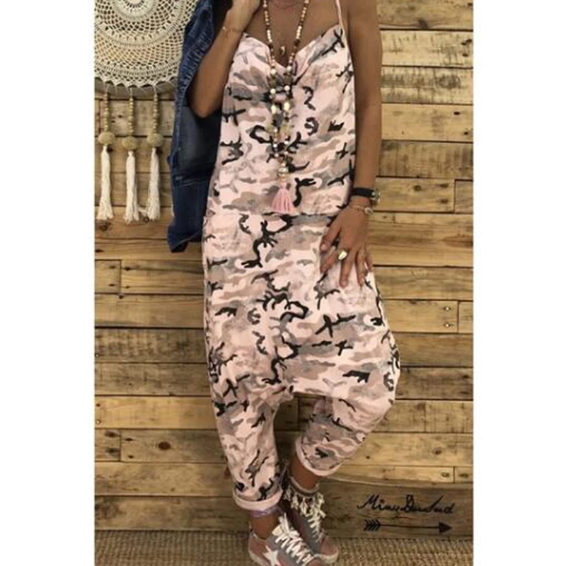 

New Fashion Camouflage Print Spaghetti Strap Jumpsuits Streetwear Summer Women Sexy Jumpsuits V Neck Sleeveless Military Rompers