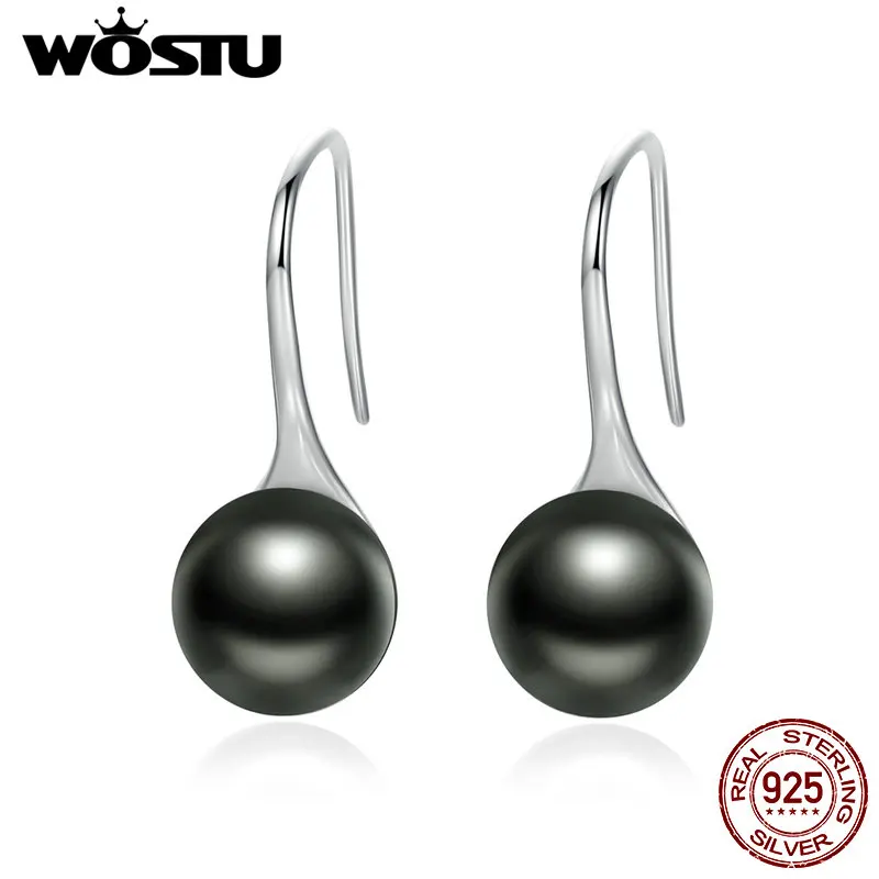 WOSTU, подлинные, 925 пробы, серебряные, классические, элегантные, стильные, 4 цвета, имитация жемчуга, висячие серьги для женщин, ювелирное изделие, FIE144