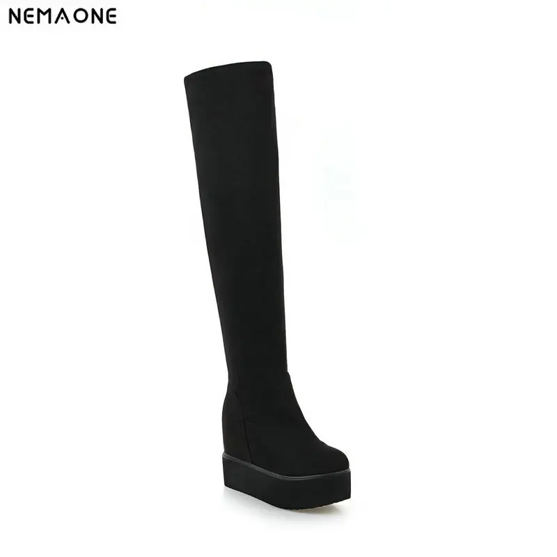 

NEMAONE high heels over the knee high boots woman rouned toe platform black red blue ladies western boots party shoes woman