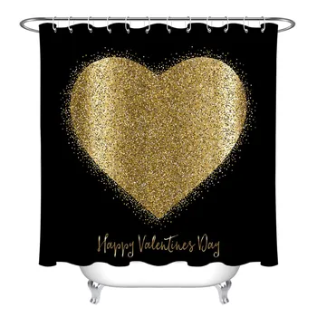 

Valentine's Day Shower Curtain Set with Rug Heart And Love Letter Bathroom Black Waterproof Polyester Fabric For Bathtub Decor