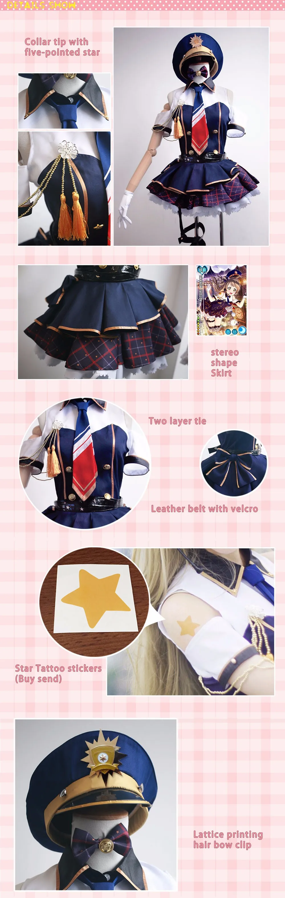Lovelive  Love Live! School Idol Project Kotori Minami Cosplay Blue Dress Awakening Idolized Police Uniform Costume (4)