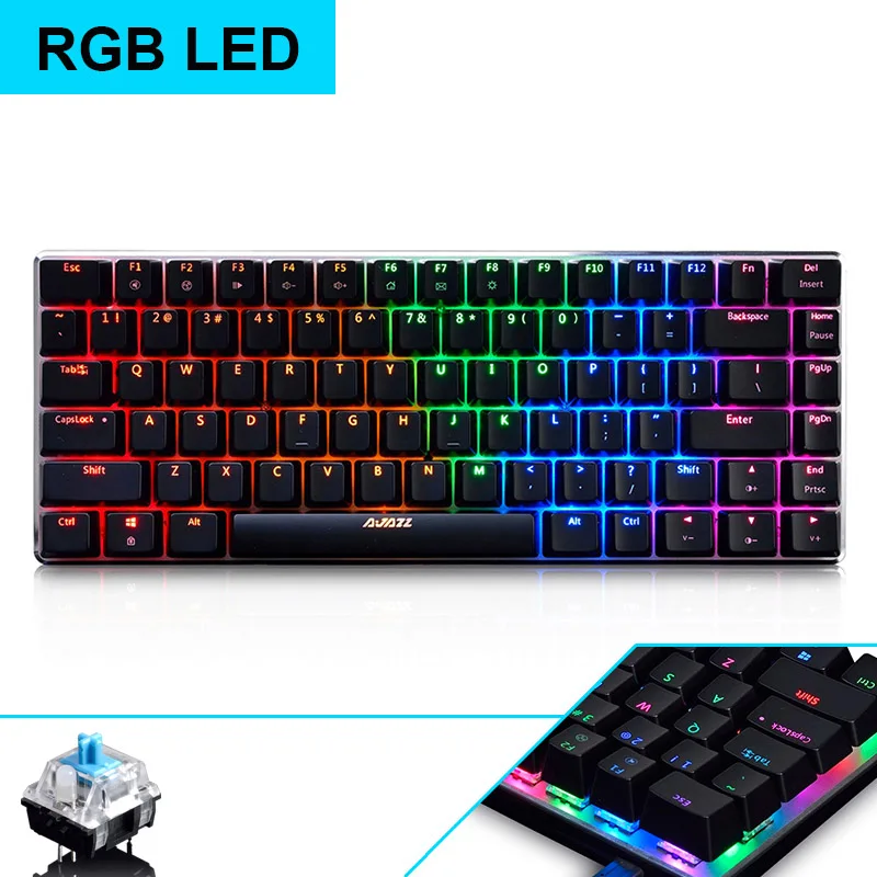 82 клавиши проводной AK33 RGB светодиодный с подсветкой Usb Мультимедиа эргономичная подсветка Механическая игровая клавиатура черный/синий переключатель - Цвет: RGB Light 2