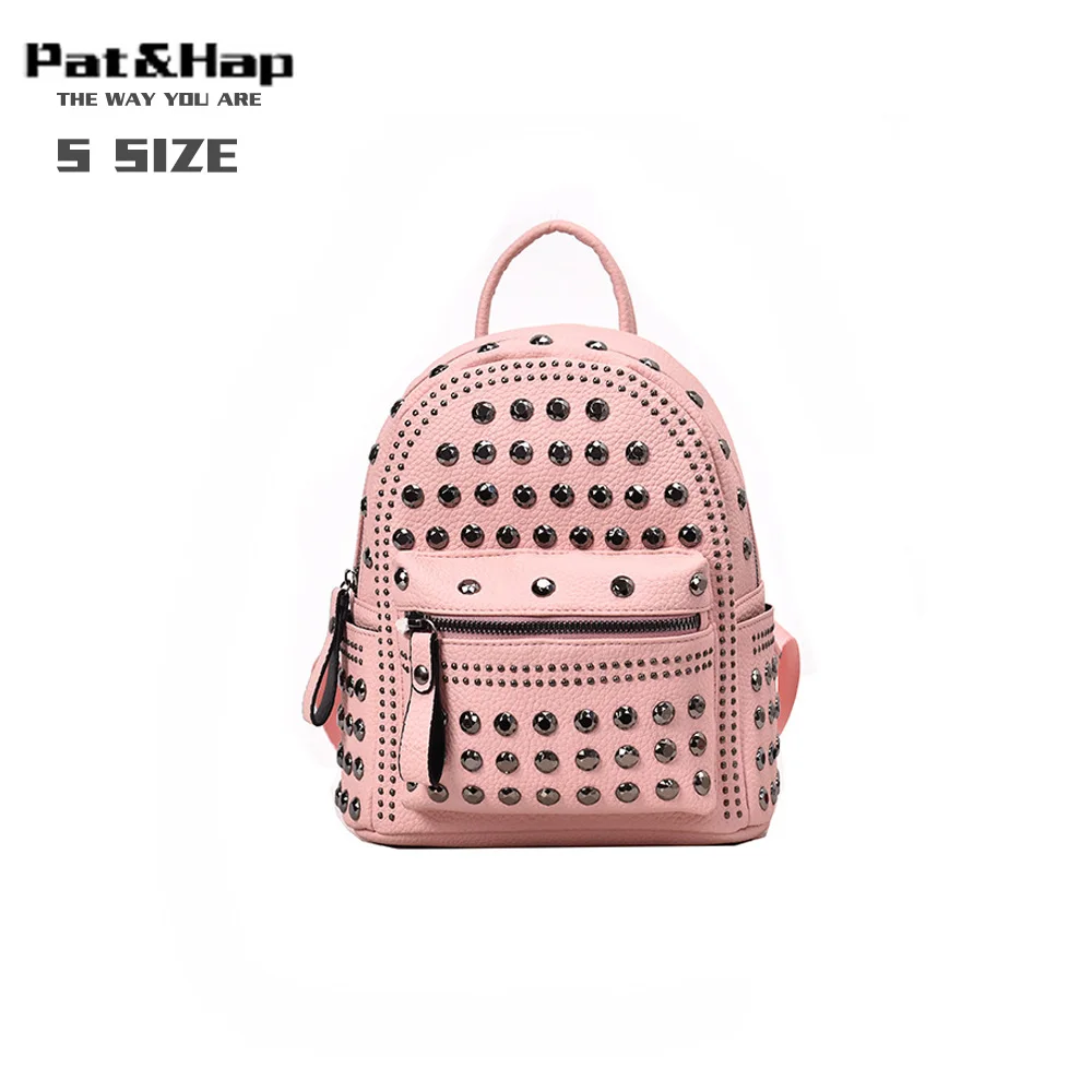 Pat& hap винтажный рюкзак в стиле рок с заклепками, розовый маленький рюкзак, мини-рюкзаки для женщин, молодых девушек-подростков, модный школьный рюкзак для книг