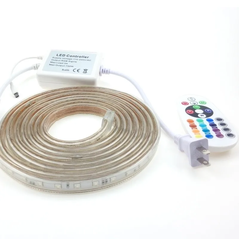

AC 220 V Waterproof LED RGB Strip Color Changing Light EU Power Plug 5050 60leds/m with Remote Controller for Living Room Garden