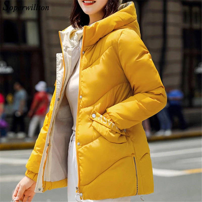 

Slim 2019 Winter Jacket Women Parka Full Sleeve Warm Yellow Green Red Plus Size Coats Ladies Cotton Padded Parkas with Hooded