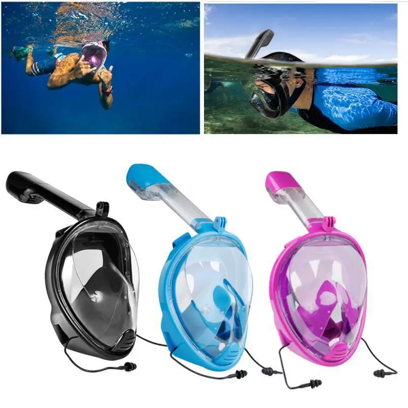 Full Face Snorkeling Masks Panoramic View Anti-fog Anti-Leak Swimming Snorkel Scuba Underwater Diving Mask GoPro Compatible