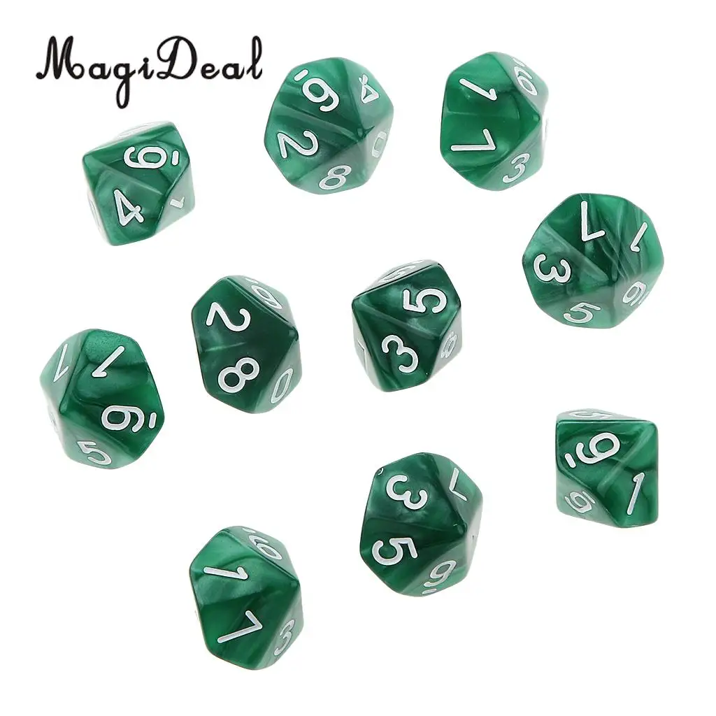 MagiDeal 10Pcs Acrylic Ten Sided Dices D10 for Friends Family Party Club Pub Bar Playing D&D RPG Games Funny Toys 22x22x22mm
