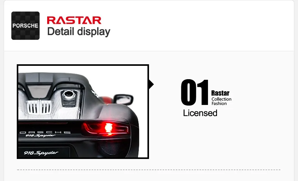 Rastar 1:14 PORSCHE 918 Spyder производительность Новое поступление USB заряжаемый пульт дистанционного управления на большом расстоянии управление Электрический Радиоуправляемый автомобиль, игрушки 70770