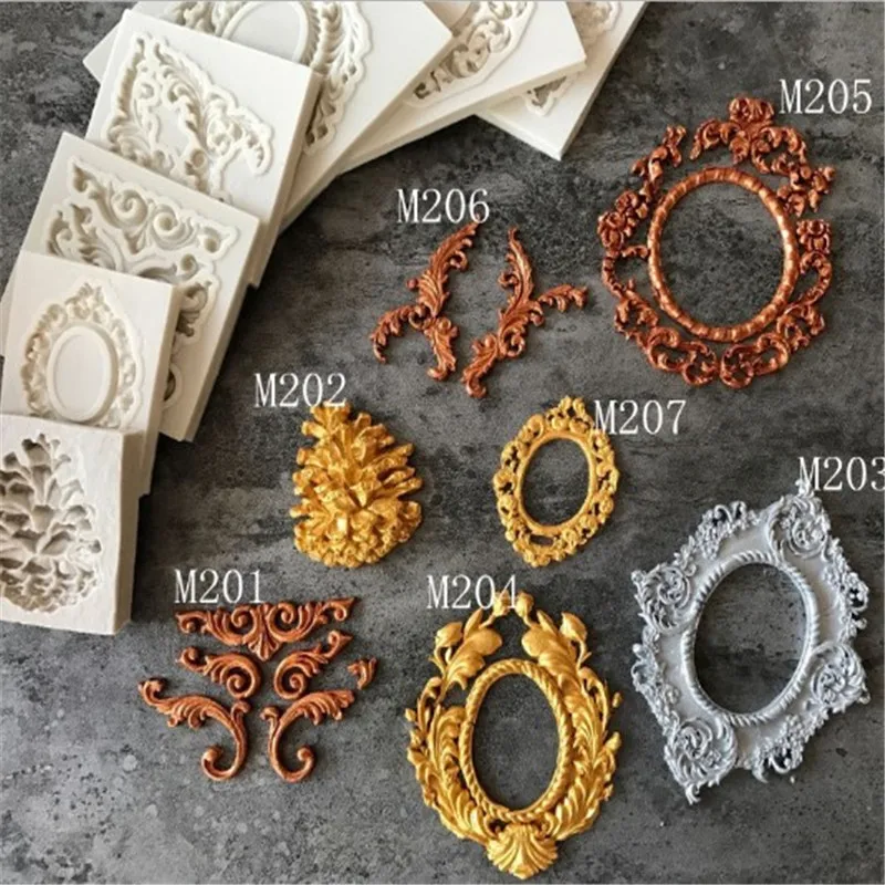 

3D Craft Baroque Scroll Relief Silicone Mold Fondant Chocolate Candy Gumpaste Mold Cupcake Frame Baking Cake Decorating Tools