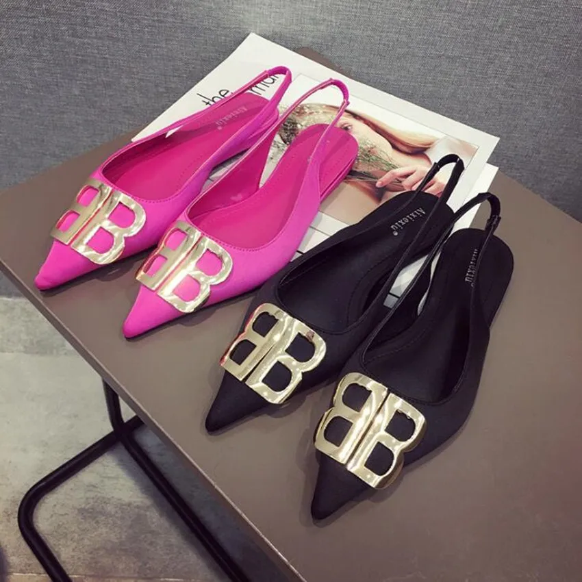 

Pointed Toe Fashion Flat Shoes Women Back Strap Slip On Black Rose Ladies Shose Spring Summer Slingback Women Footwear