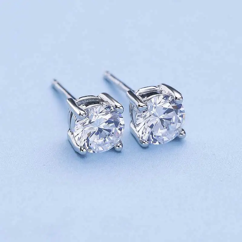 Qingmos Classic 3 мм белый кубический цирконий четыре когти стерлингового серебра 925 Earring-ear573