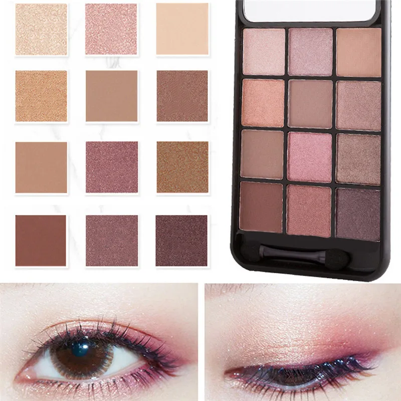 

Shimmer Glitter Matte Eyeshadow Pallete Makeup 12 Colors Cosmetic Brush Mirror Makeup Set Shimmer and Shine Nude Make Up