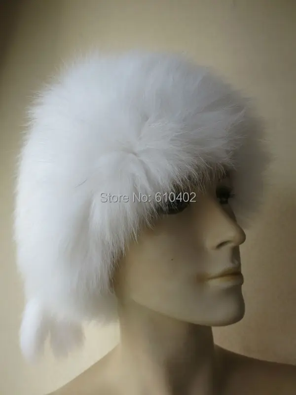 free shipping Lady s Genuine Real Fox Fur hand made knitted Hat white