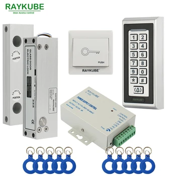 

RAYKUBE Glass Door Access Control Kit Electric Bolt Lock + Metal RFID Reader Acccess Control Keypad Frameless Glass Door