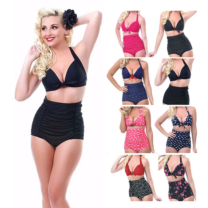 

[ Clearance Sale] 2018 Plus Size High Waist Swimsuit Push Up Swimwear Bikini Women Bathing Suits Printed Floral Large Swimsuit