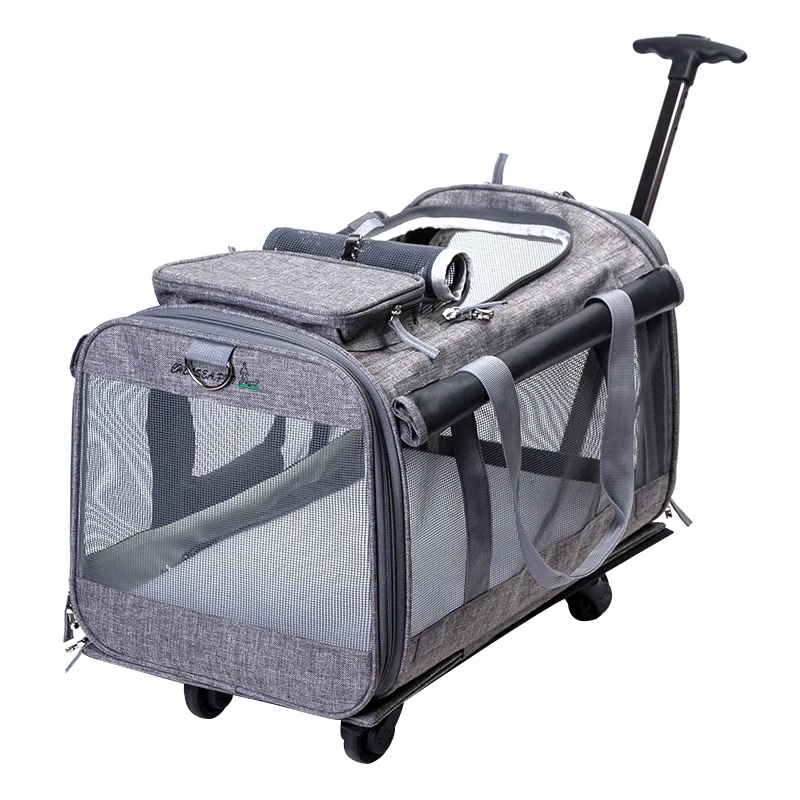 Воздухопроницаемый Рюкзак-переноска для питомцев, 10 кг, переносная сумка на колесиках для собак и кошек, сумка для питомцев с четырьмя колесами, для путешествий на открытом воздухе, для щенков, чемодан CW073
