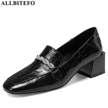 

ALLBITEFO rhinestone pumps genuine leather office ladies women heels casual high heel shoes brand spring autumn girl high heels