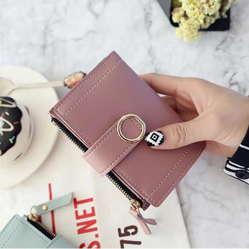 

New ladies short wallet women's zipper wallet small and stylish PU wallets card package 2019 clutch purses lychee wallet