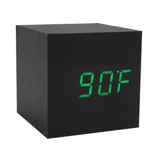 Wood Cube LED Alarm Control Digital Desk Clock Wooden Style Room