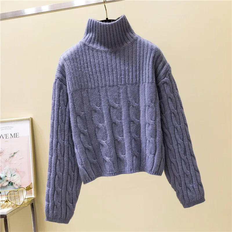 New Korean version Autumn winter Women Knitted Sweaters Pullovers Turtleneck Long Sleeve Loose Solid color Sweater Women