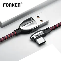 FONKEN 90 градусов Тип C USB кабель быстрое зарядное устройство 3A тип-c изгиб шнур для samsung Xiaomi huawei Android мобильного телефона дата-кабели