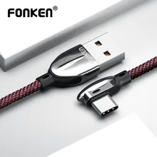 FONKEN 90 Degree Type C USB Cable Fast Charger 3A Type-C Bend Cord for Samsung Xiaomi Huawei Android Mobile Phone Data Cables