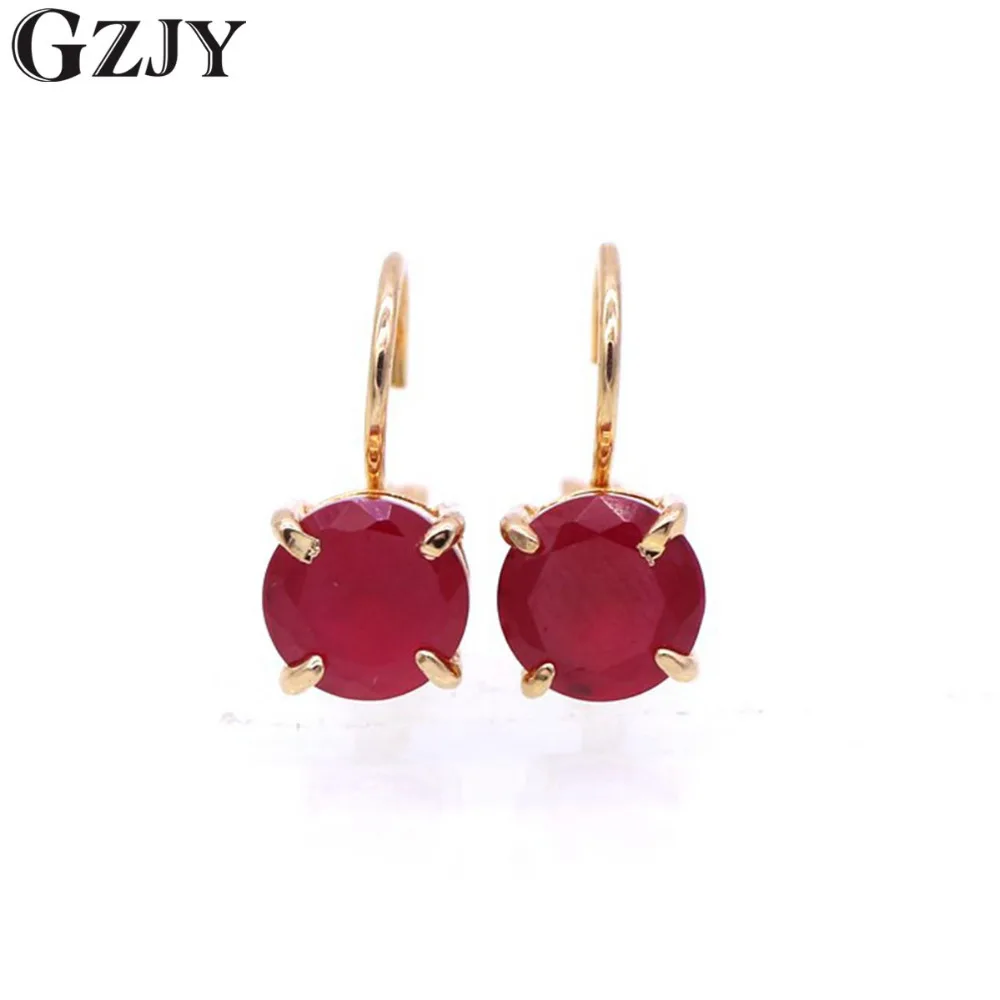 

GZJY Champagne Gold Color Round Red Stone Black Blue Zircon Earrings For Women Fashion Jewelry boucle d'oreille brincos bijoux