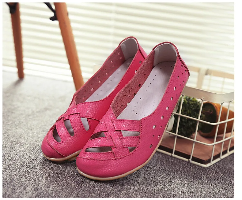 2017 Women's Casual Shoes Genuine Leather Woman Loafers Breathable Summer Shoe Flats with Hollow Out Mother Shoes Big Size 35-44 23