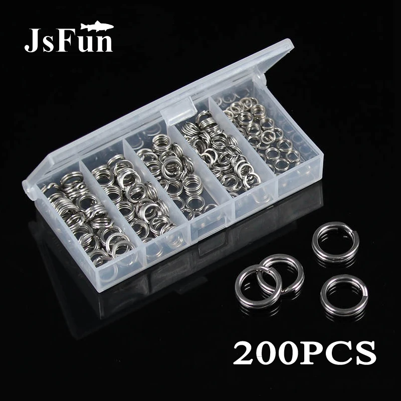

200Pcs/box Stainless Steel Split Ring with Box Heavy Duty Double Loop Fishing Lure Connector Fishing Hook Accessories PJ94