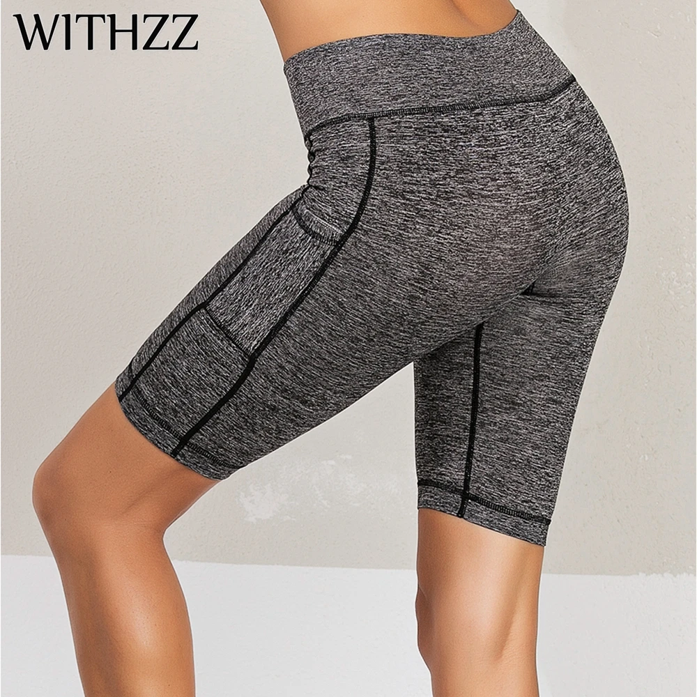 WITHZZ Quick drying Gray Five point Leggings Women Leggins Elbows Legins Jeggings Tayt