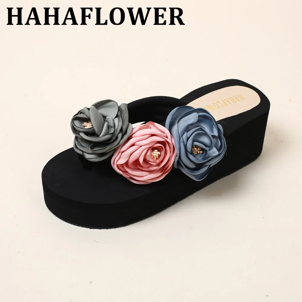 

2019 Soft Wedge Women Flip Flops Sweet Medium Heel Summer Platform Shoes Fashion Lady Anti skidding Beach Shoes Plus Size